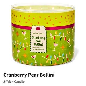 NIB B&BW “Cranberry Pear Bellini” Scented 3-Wick Candle w Decorative Metal Lid.